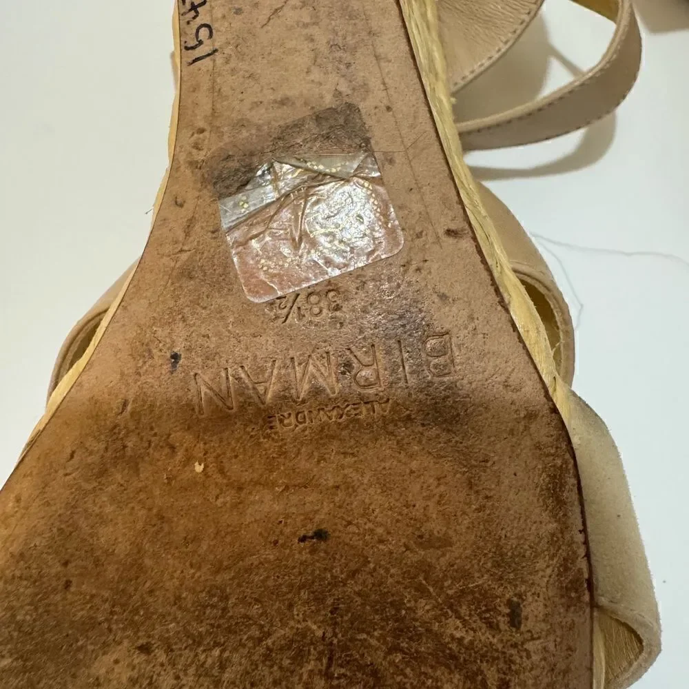 Alexandre Birman Nude Suelita Raffia Leather Wedge - size 38.5 VGUC